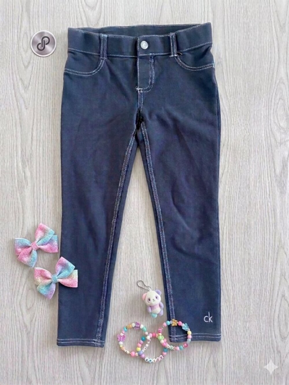 Calvin Klein Kids Black Stretch Leggings with Contrast Stitching Girls Size 7